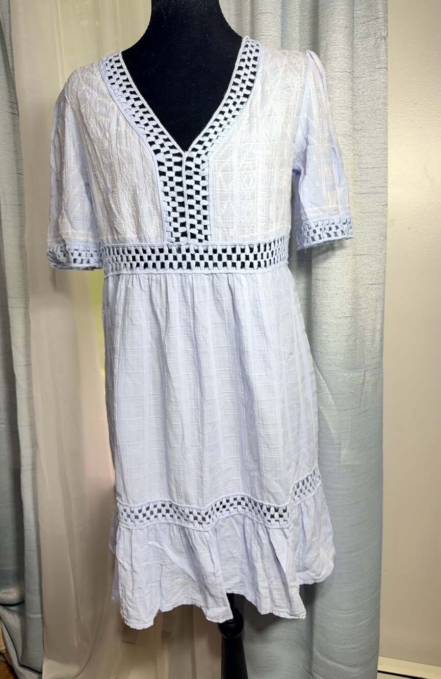 Knox Rose Women's Blue Lace Trim Paneling V Neck Dress Sz Small